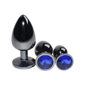 Bright Black Jeweled Metal Butt Plug