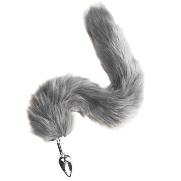 Furry Gray Cat Tail Butt Plug 16 Inches Long BDSM, gallery view 3