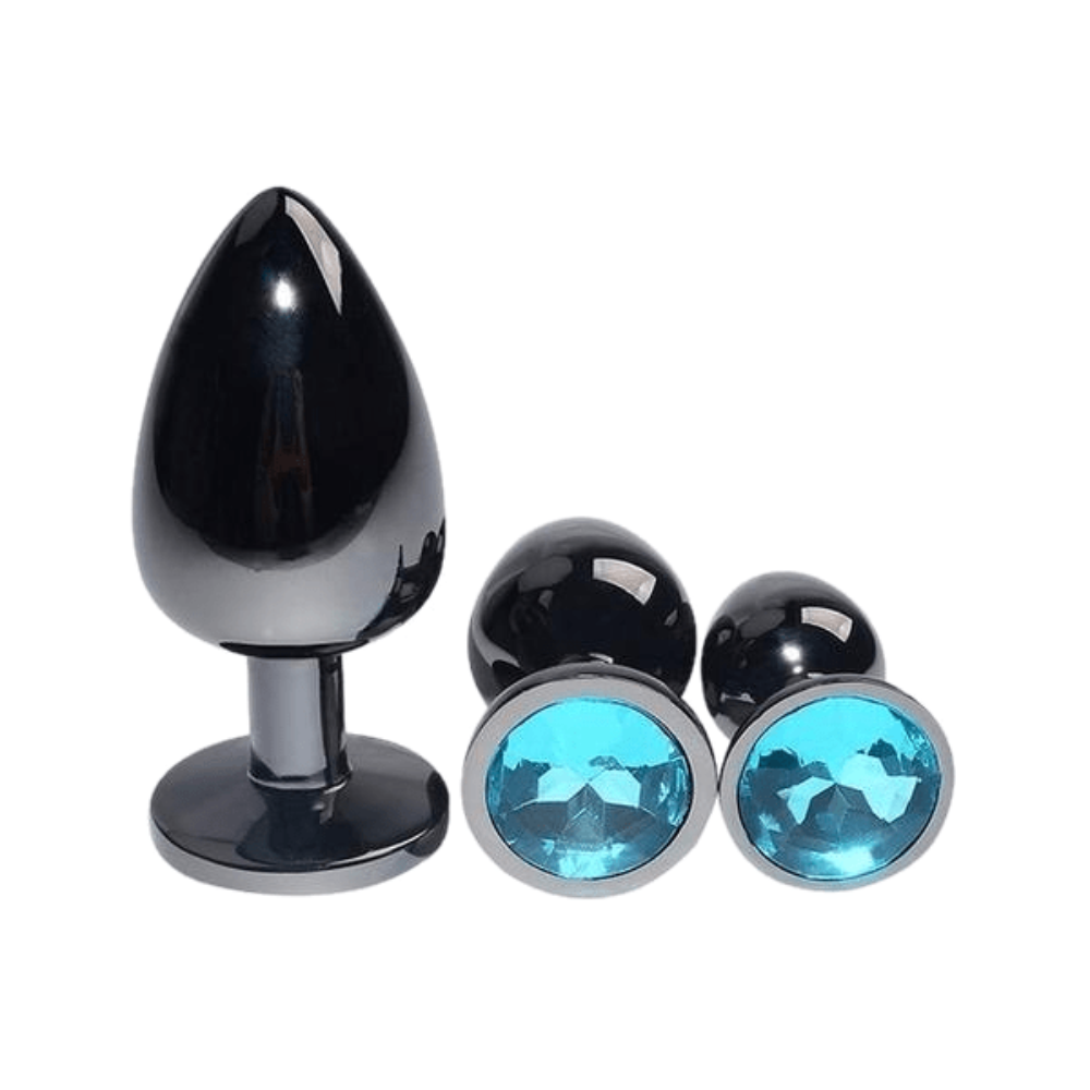 Bright Black Jeweled Metal Butt Plug