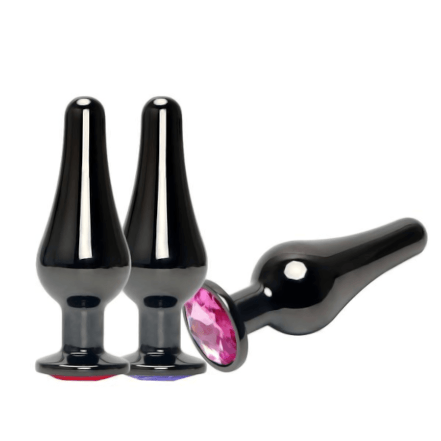 Gunmetal Pear-Shaped Jeweled Metal Butt Plug BDSM product view