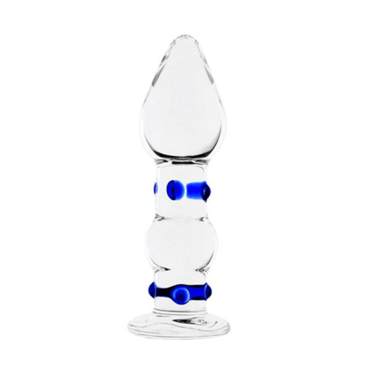 Stylish Blue-Dotted Glass Butt Plug BDSM product view