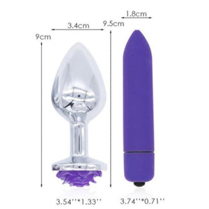 Purple Rose Metal Butt Plug and Vibrator BDSM