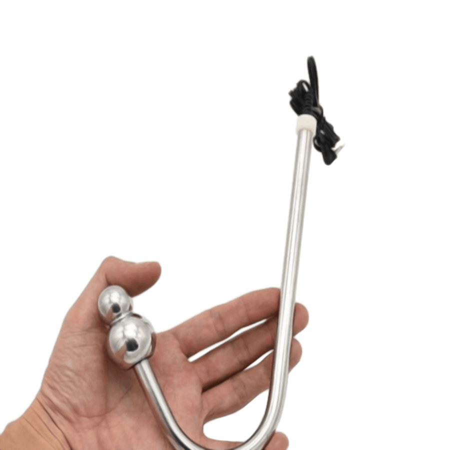 7.48 Inches LongDouble Beaded Electro Stimulation Anal Hook, gallery view 3