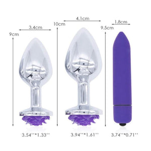 Purple Rose Metal Butt Plug and Vibrator BDSM