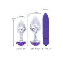 Load image into Gallery viewer, Purple Rose Metal Butt Plug and Vibrator BDSM
