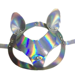 Holographic Leather Cat Mask BDSM