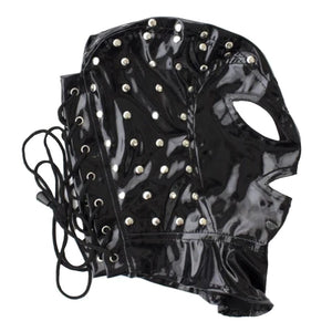 Studded Wet Look Leather Mask BDSM