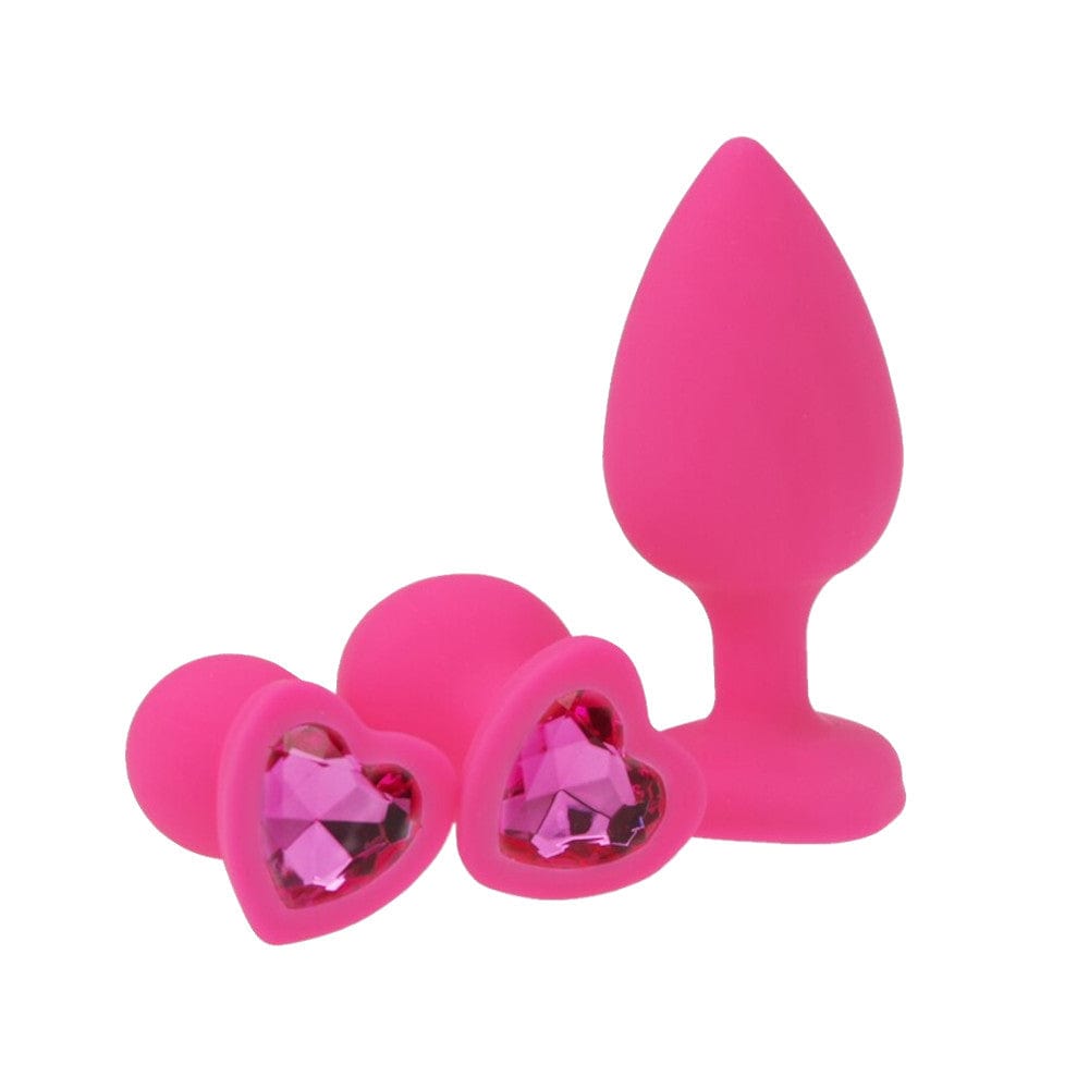 Kit de 3 plugs anaux en silicone rose adorable BDSM