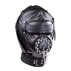 Schwarze Gimp-Maske aus Leder für BDSM