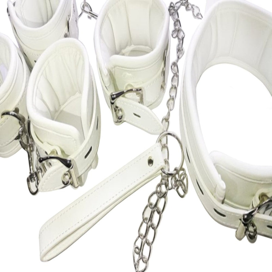 Fashionable White Leather Cuffs Set BDSM, gallery view 2