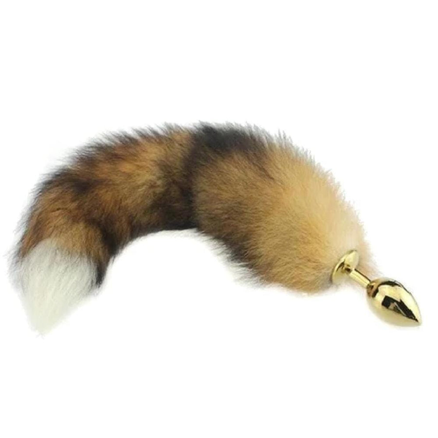 Brown Faux Fur Metallic Tail Butt Plug BDSM product view