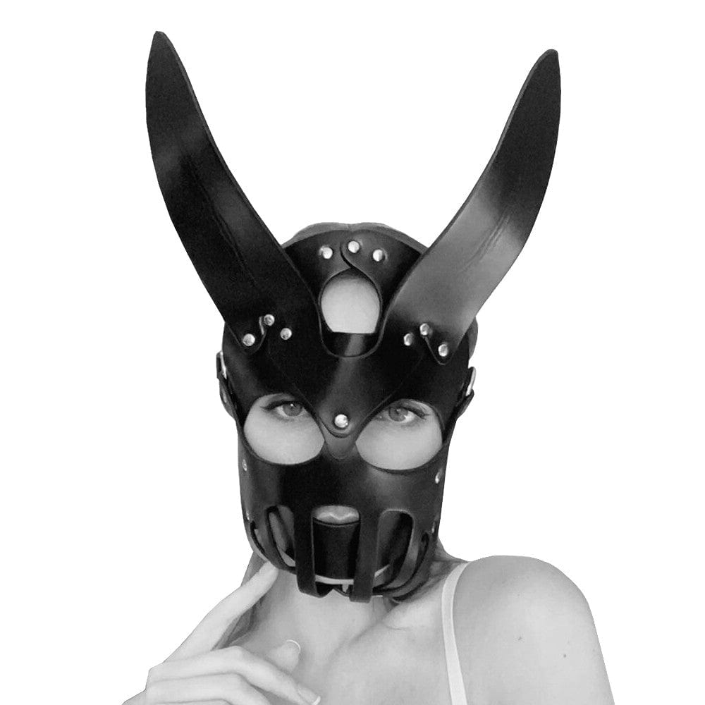 Badass Black Leather Rabbit Mask BDSM