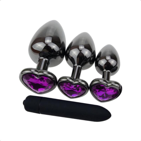 Purple Heart Metal Butt Plug Kit 3pcs BDSM product view