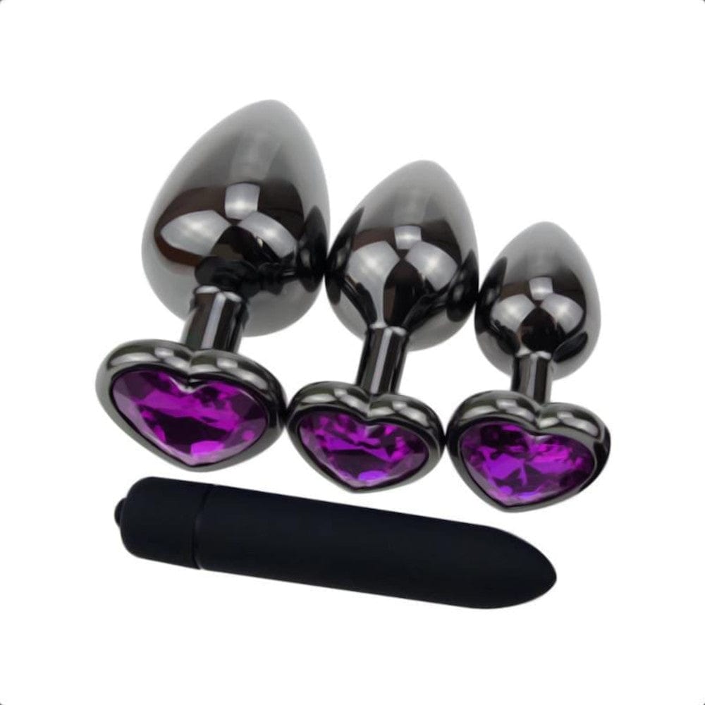 Purple Heart Metal Butt Plug Kit 3pcs BDSM