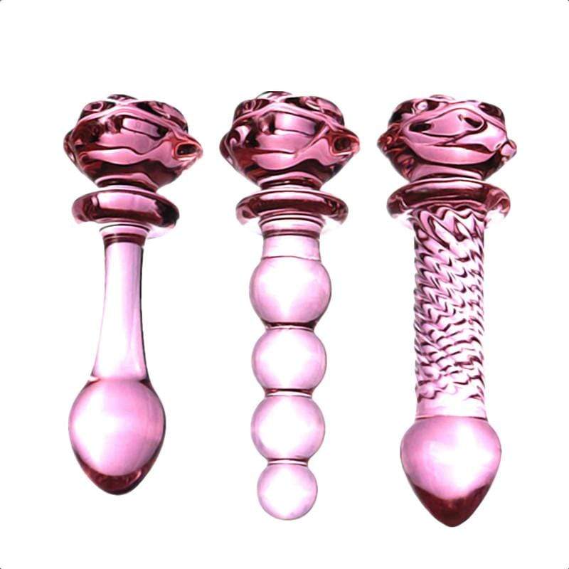 Pink Charming Beaded Glass Rose Dildo BDSM, gallery view 2