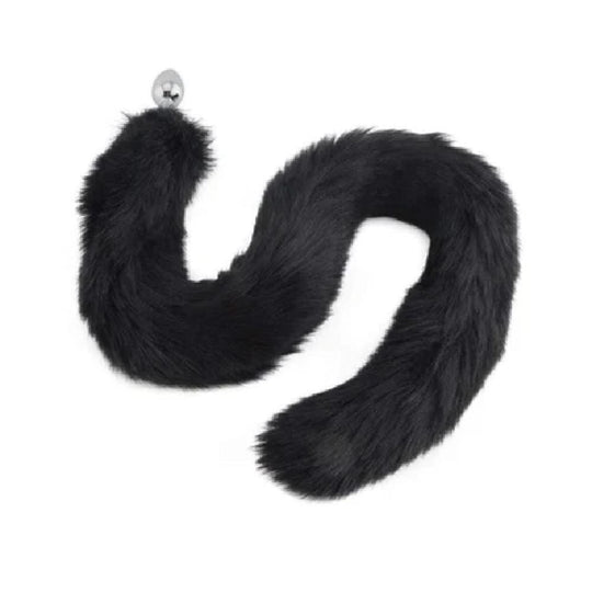 BDSM Stainless Steel Butt Plug With 32-Inch Black Fox Tail product view