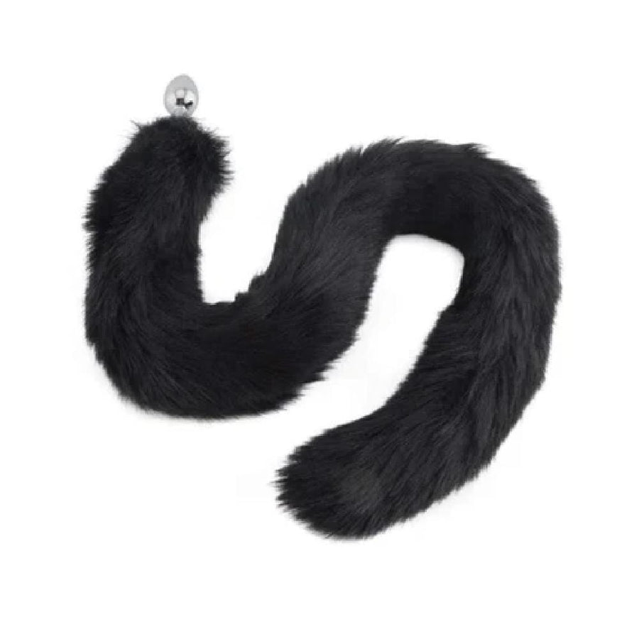 BDSM Stainless Steel Butt Plug With 32-Inch Black Fox Tail product view
