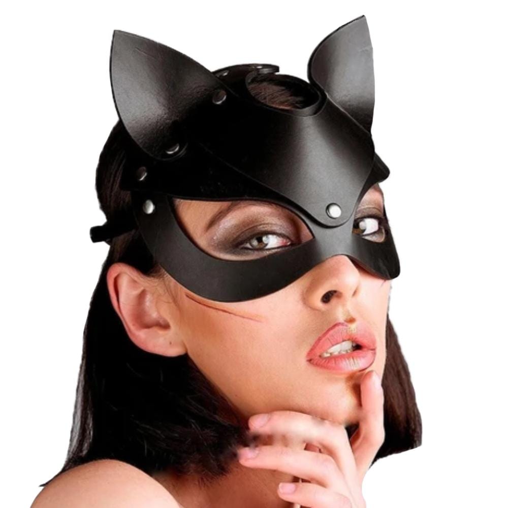 Verführerische Catwoman-Maske aus Leder für BDSM