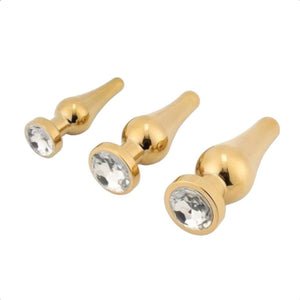 Goldenes, kegelförmiges Buttplug-Set mit Juwelen BDSM