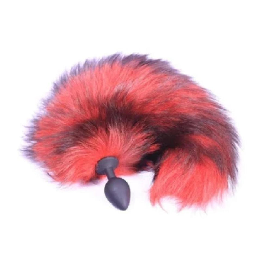 Red and Black 16" Fox Tail Silicone Butt Plug BDSM, gallery view 2