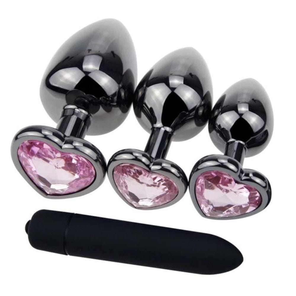 Heart-Shaped Crystal Butt Plug Kit and Bullet Vibrator BDSM