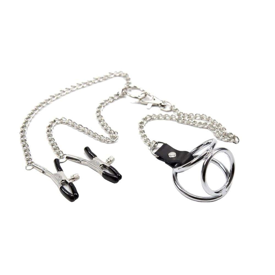 Stainless Metal Cock and Ball Ring With Nipple Clamps BDSM, gallery view 2