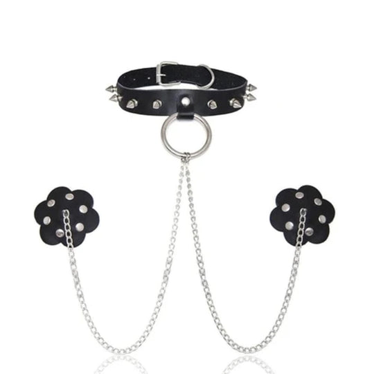 Studded O Ring Choker With Nipple Covers product view