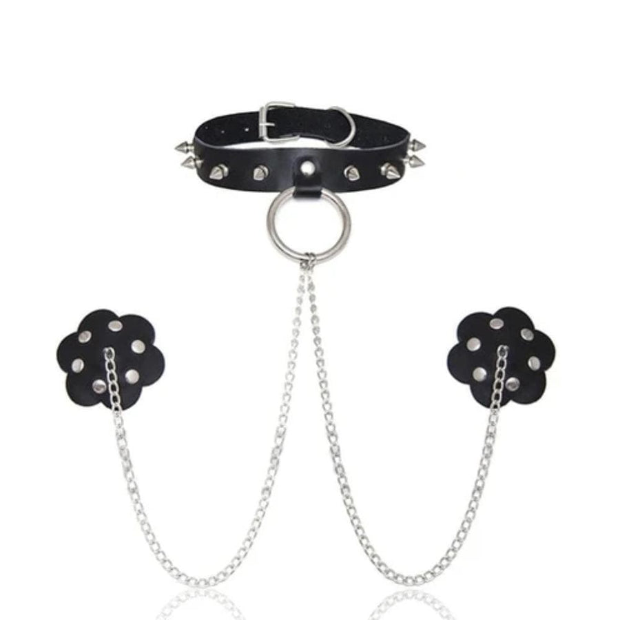 Studded O Ring Choker With Nipple Covers product view