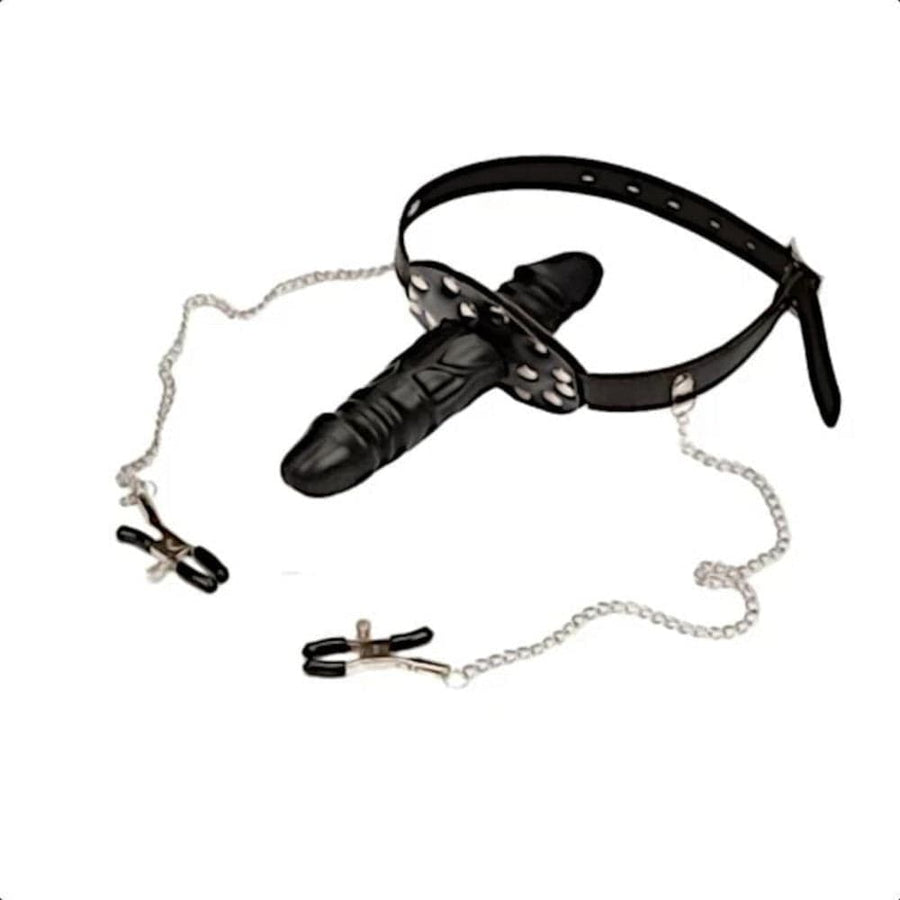 BDSM Double Ended Gag With Nipple Clamps, gallery view 2
