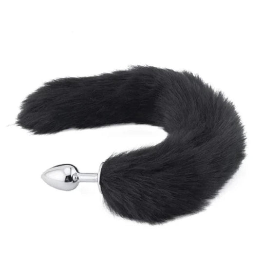 Midnight Black Wolf Tail with Stainless Steel Butt Plug BDSM product view