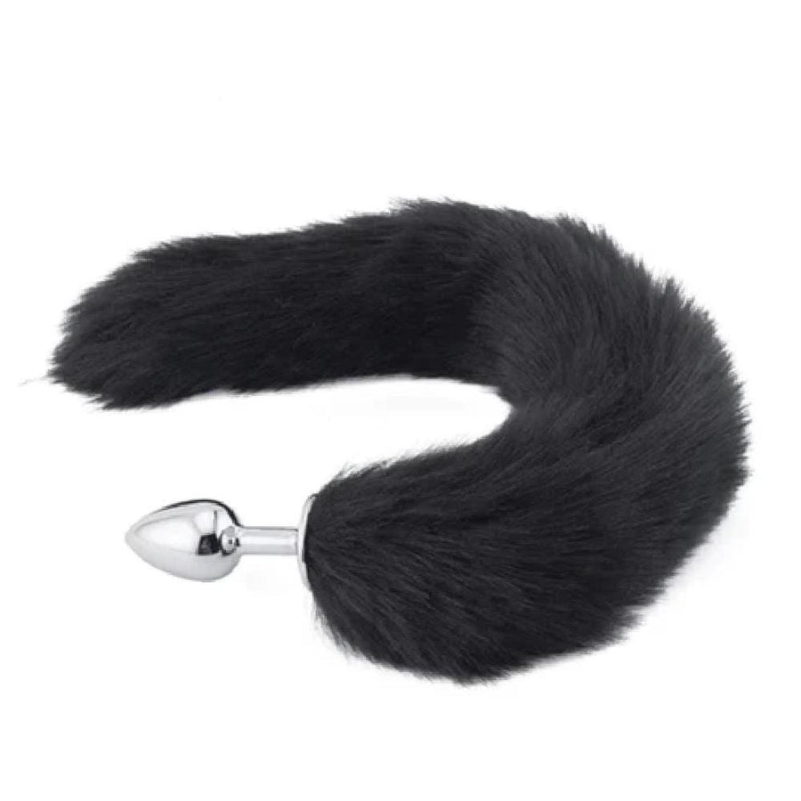 Midnight Black Wolf Tail with Stainless Steel Butt Plug BDSM product view
