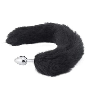 Midnight Black Wolf Tail with Stainless Steel Butt Plug BDSM