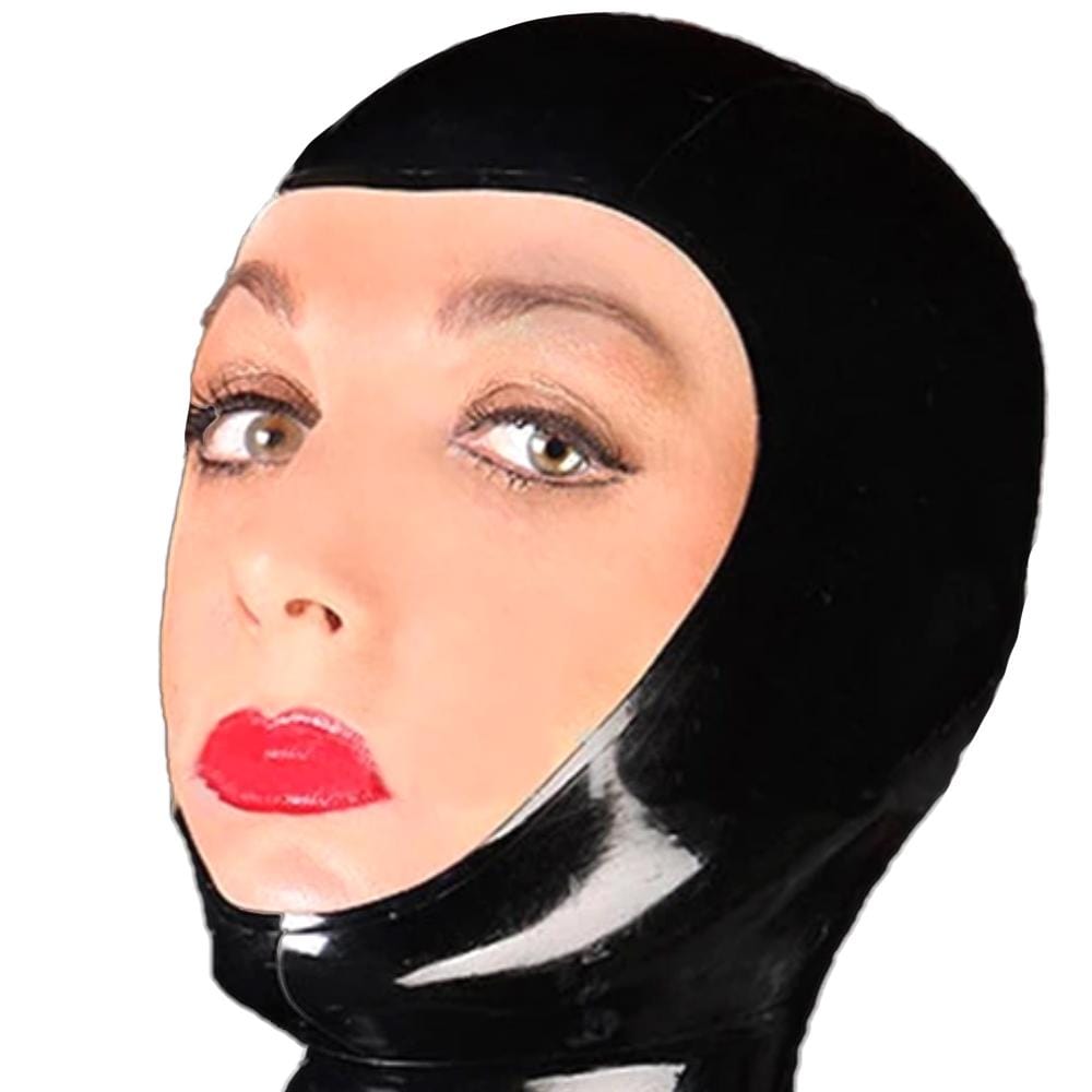 Spielbereite BDSM-Maske aus Latex mit offenem Gesicht