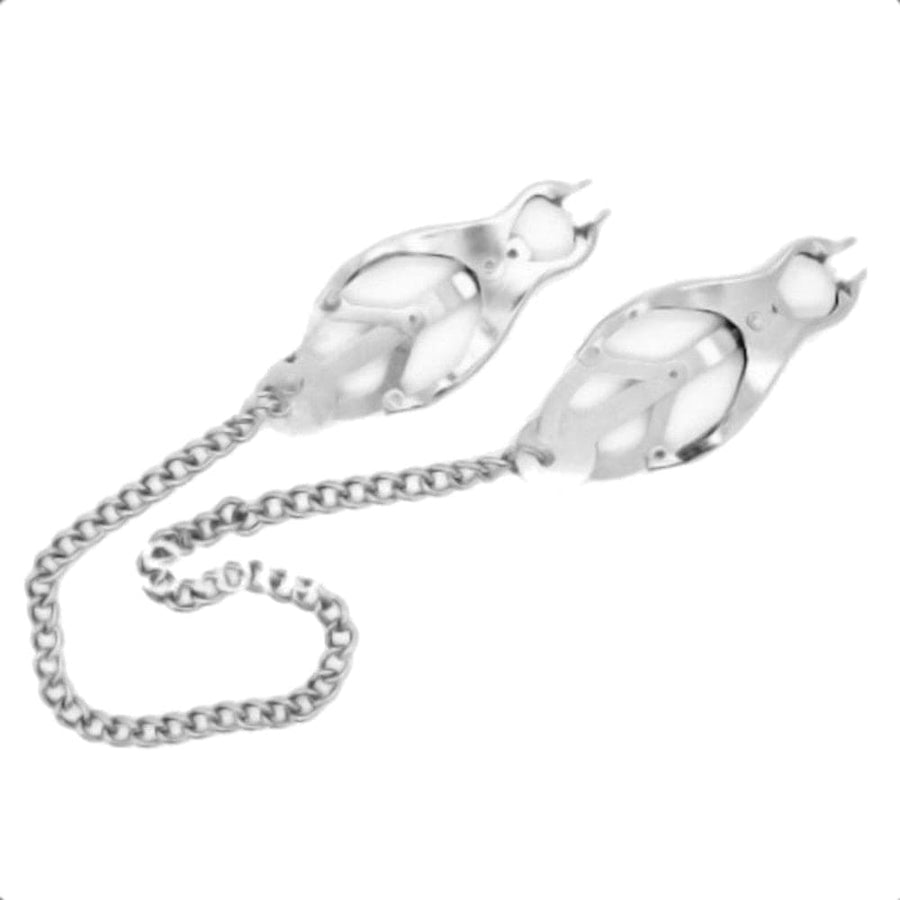 BDSM Chained Silver Butterfly Nipple Clamps, gallery view 2