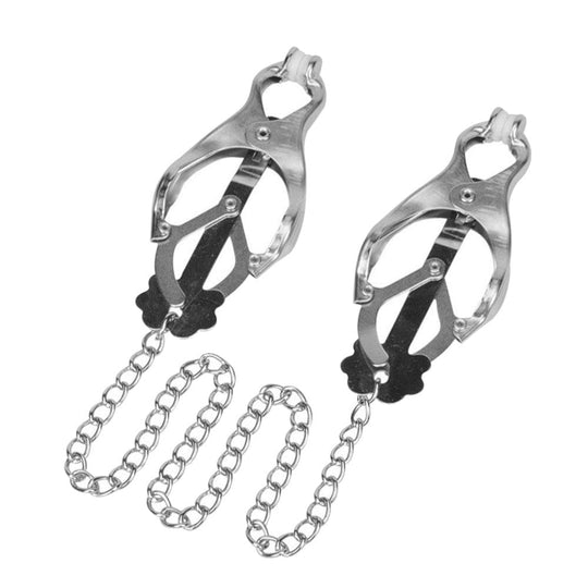 BDSM Chained Silver Butterfly Nipple Clamps product view