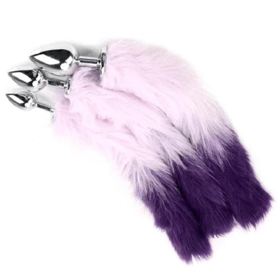 Purple Fur Silver Metallic Tail Butt Plug BDSM, gallery view 2
