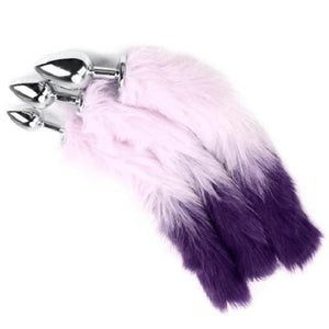 Purple Fur Silver Metallic Tail Butt Plug BDSM