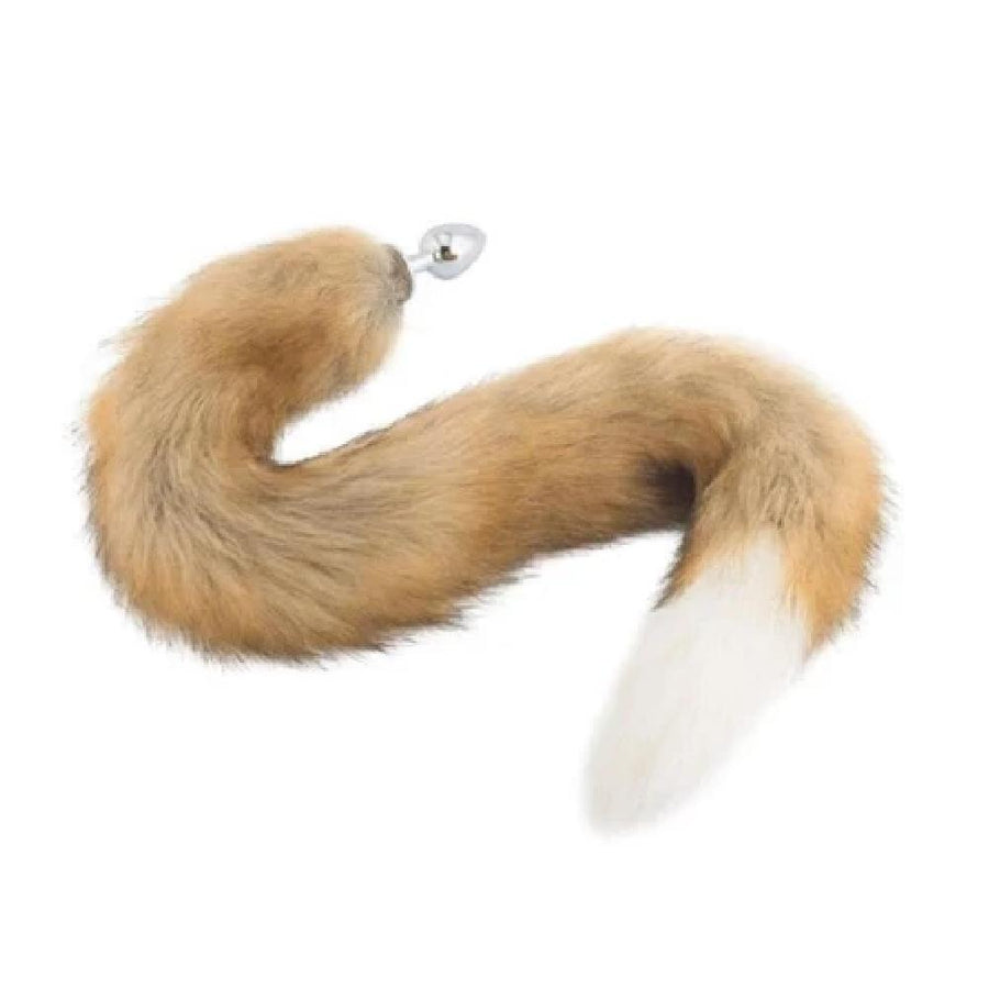 BDSM Stainless Steel Butt Plug With 32-Inch Brown and White Fox Tail product view