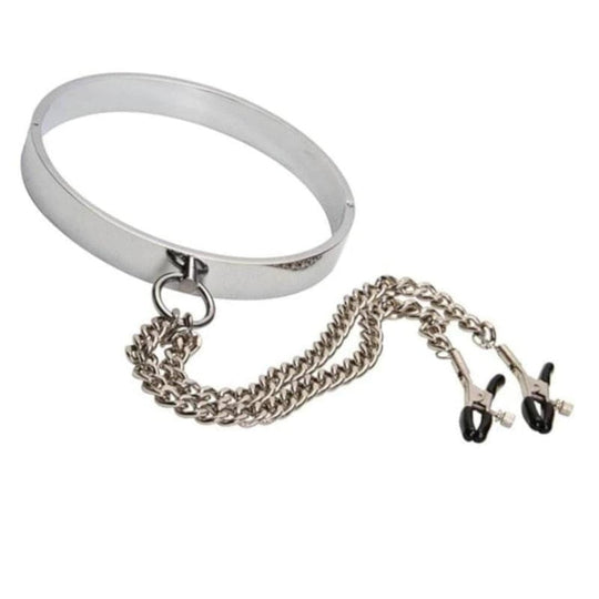 BDSM Metallic Nipple Clamp Collar product view