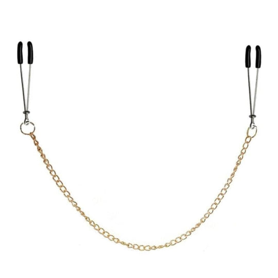 BDSM Gold Chained Tweezer Nipple Clamps product view