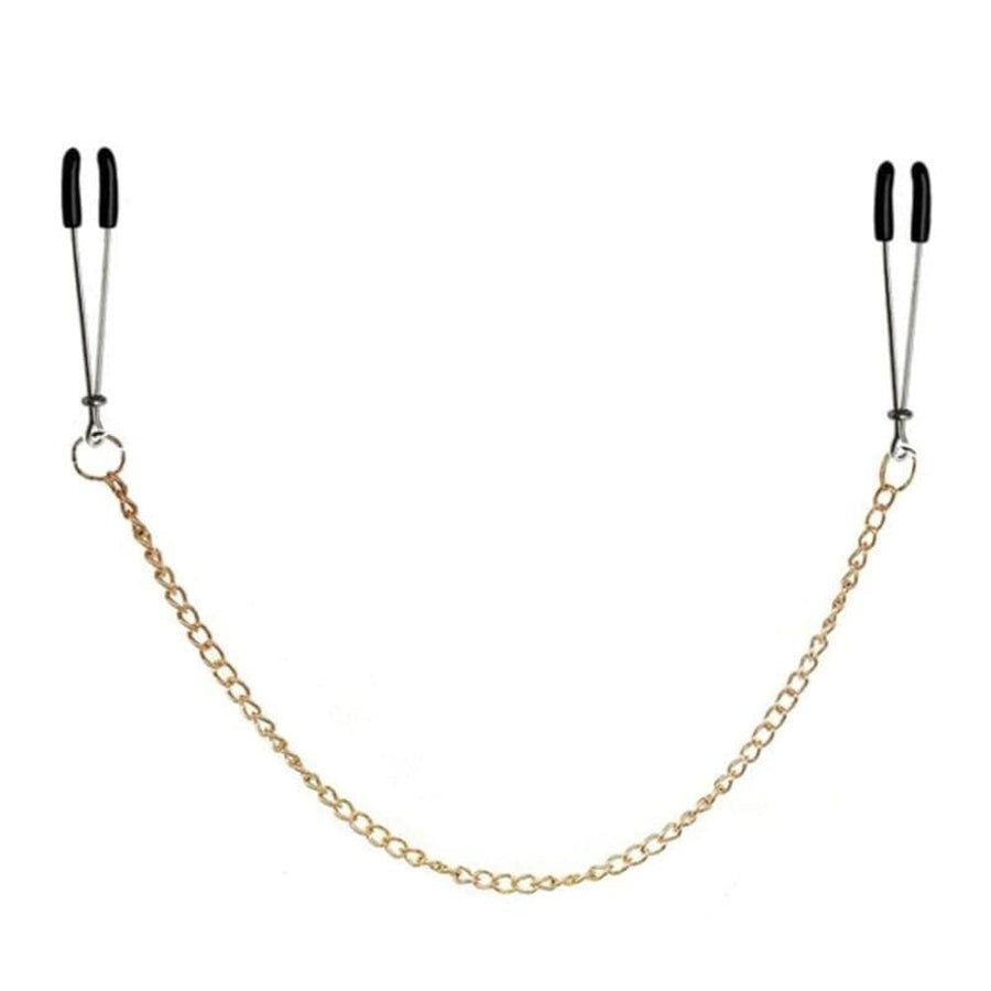 BDSM Gold Chained Tweezer Nipple Clamps product view