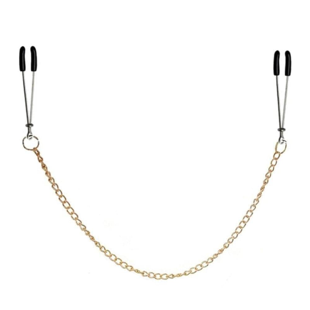 BDSM Gold Chained Tweezer Nipple Clamps