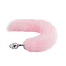 Lade das Bild in den Galerie-Viewer, BDSM-Buttplug aus Edelstahl mit 18 Zoll langem rosa Fuchsschwanz
