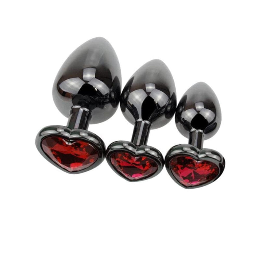 Red Heart Metal Butt Plug Kit 3pcs BDSM product view