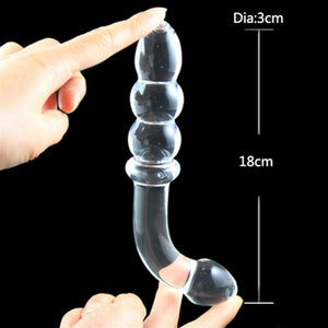 Gode ​​en verre transparent perlé contourné en J BDSM