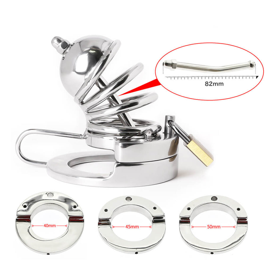 2 in1 Stainless Steel Helmet Chastity Cage, gallery view 4