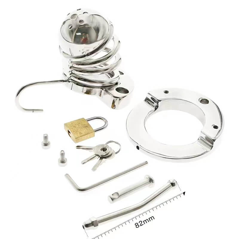 2 in1 Stainless Steel Helmet Chastity Cage, gallery view 6