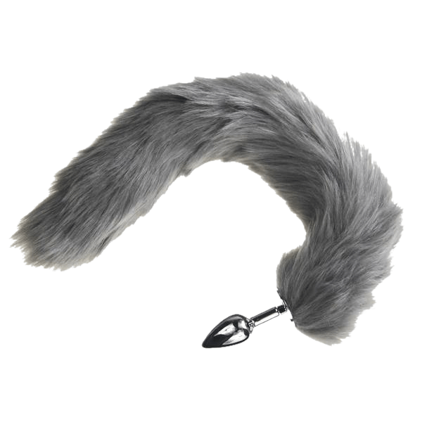 Furry Gray Cat Tail Butt Plug 16 Inches Long BDSM, gallery view 5