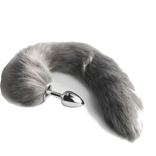 Furry Gray Cat Tail Butt Plug 16 Inches Long BDSM, gallery view 6
