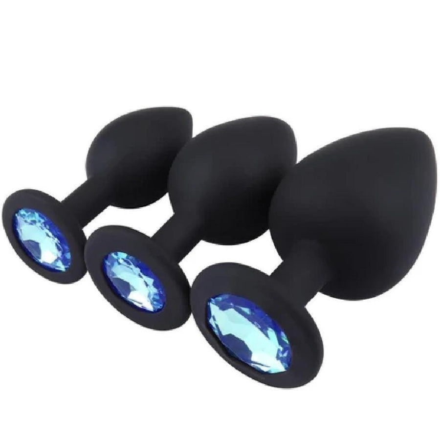 Black Silicone Jeweled Butt Plug Set BDSM, gallery view 3
